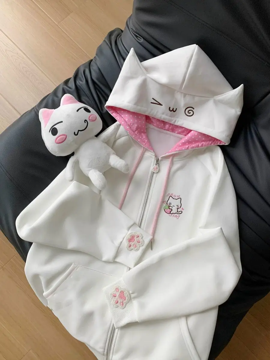 Deeptown Japanese Style Kawaii Hoodies Women Harajuku Sweet Cartoon Hooded Sweatshirt Thin Cutecore Oversize Zipper Cardigan