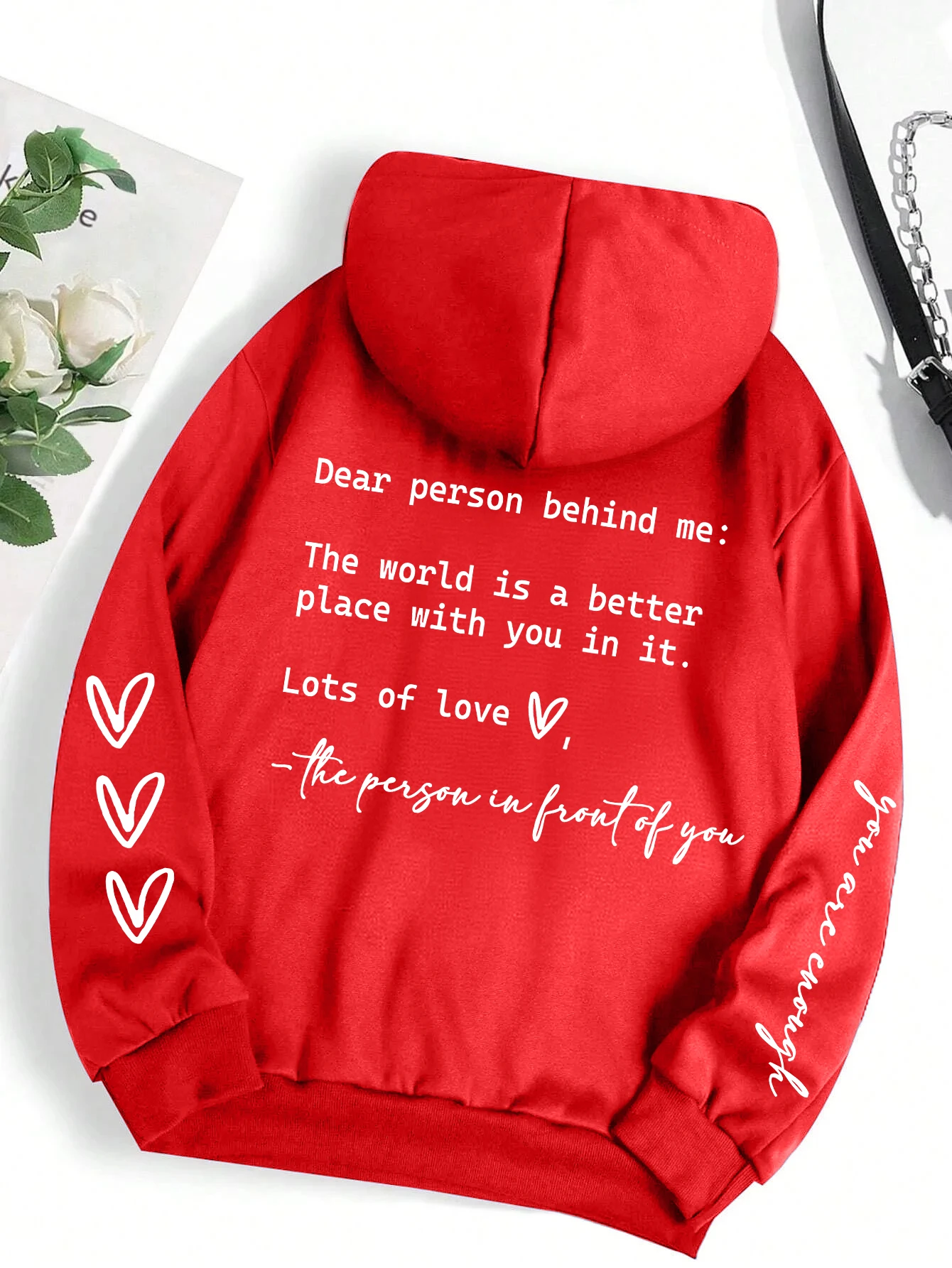 Dear Person Behind Me Letter Graphic Print Hoody Women's Fashion Soft Sweatshirt Autumn Warm Fleece Hooded Casual Loose Tops