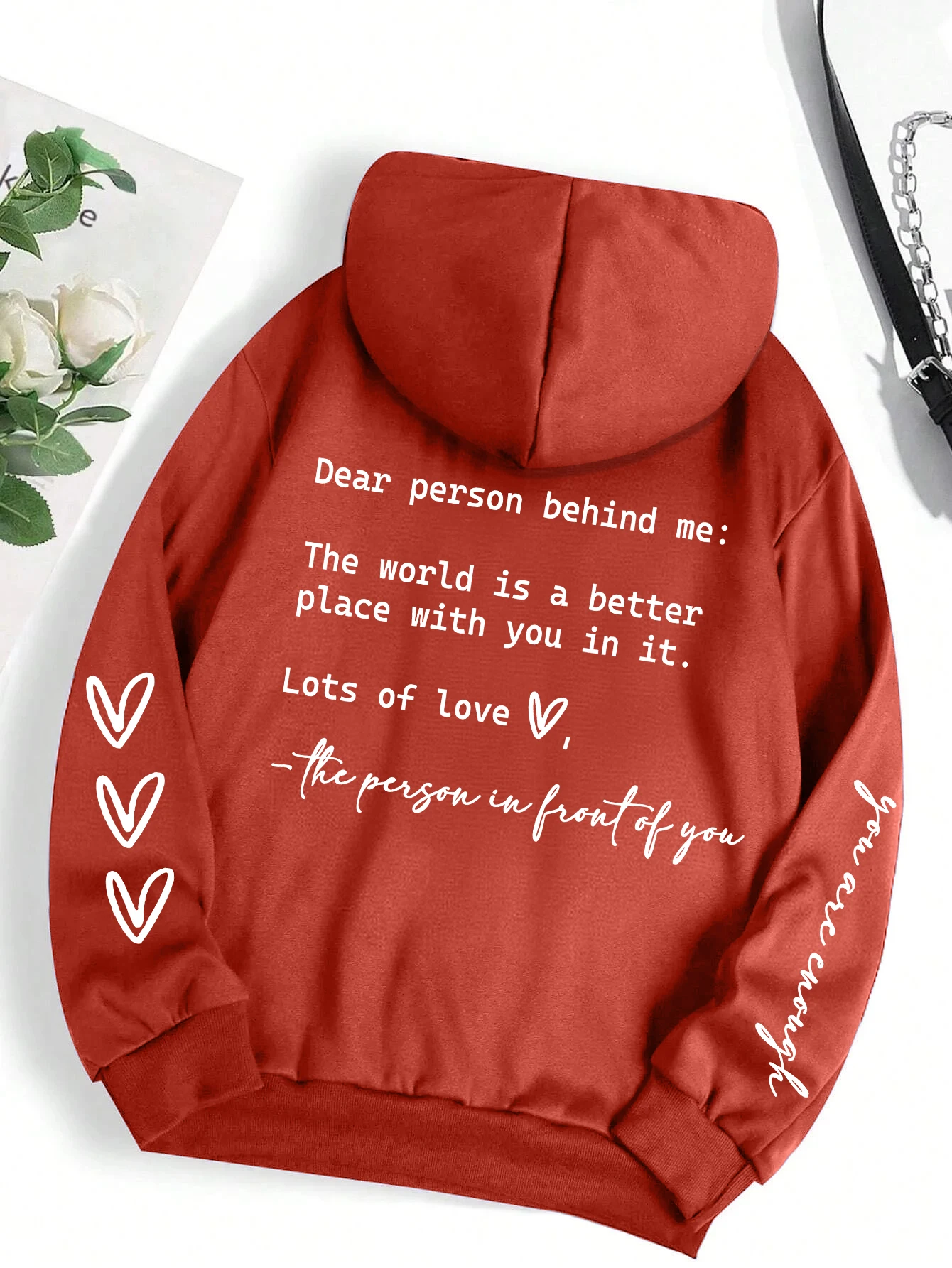 Dear Person Behind Me Letter Graphic Print Hoody Women's Fashion Soft Sweatshirt Autumn Warm Fleece Hooded Casual Loose Tops