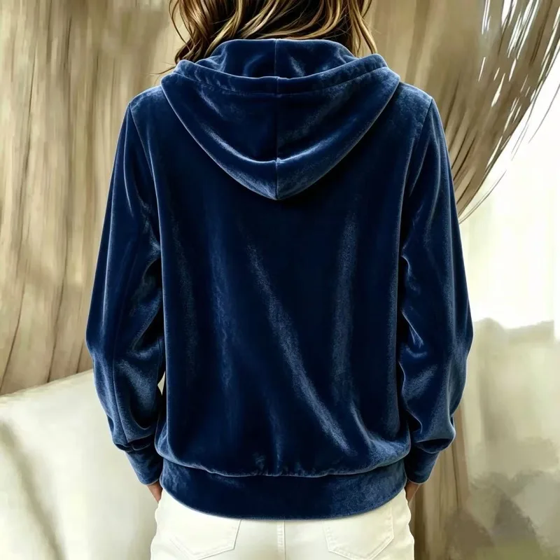 2026 Fashion Golden Velvet Sweatshirt Hoodies Women's Loose Coat Spring Autumn Long-sleeve Single-breasted Casual Pleuche Jacket