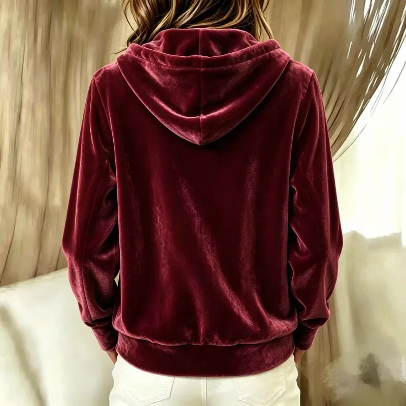 2026 Fashion Golden Velvet Sweatshirt Hoodies Women's Loose Coat Spring Autumn Long-sleeve Single-breasted Casual Pleuche Jacket