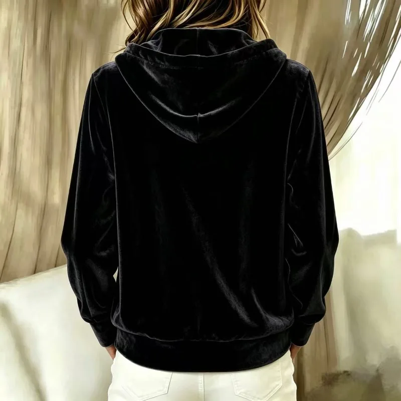 2026 Fashion Golden Velvet Sweatshirt Hoodies Women's Loose Coat Spring Autumn Long-sleeve Single-breasted Casual Pleuche Jacket