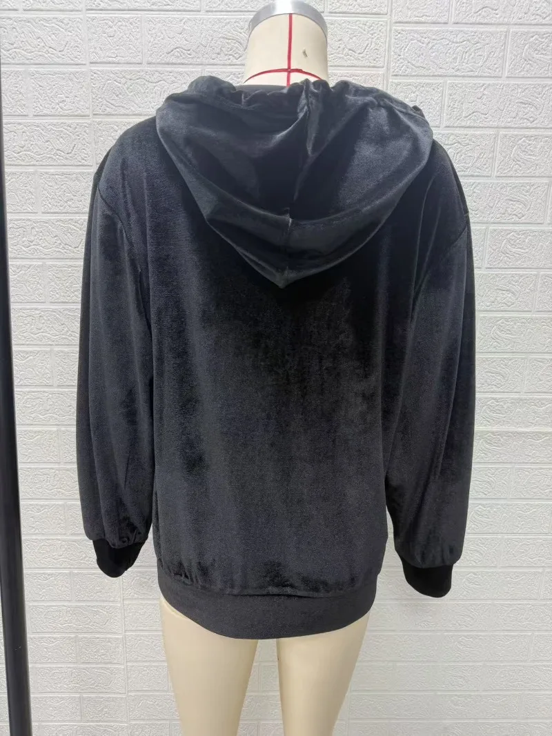 2026 Fashion Golden Velvet Sweatshirt Hoodies Women's Loose Coat Spring Autumn Long-sleeve Single-breasted Casual Pleuche Jacket
