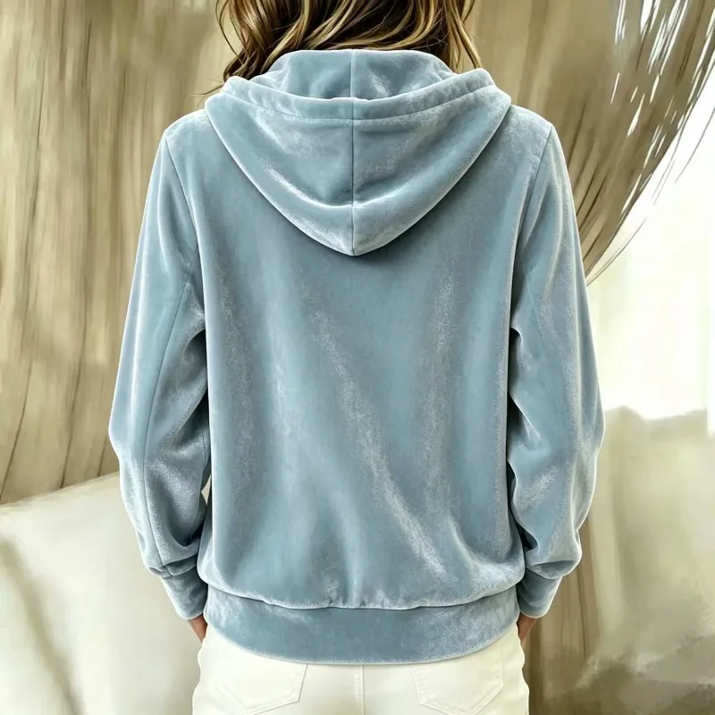 2026 Fashion Golden Velvet Sweatshirt Hoodies Women's Loose Coat Spring Autumn Long-sleeve Single-breasted Casual Pleuche Jacket
