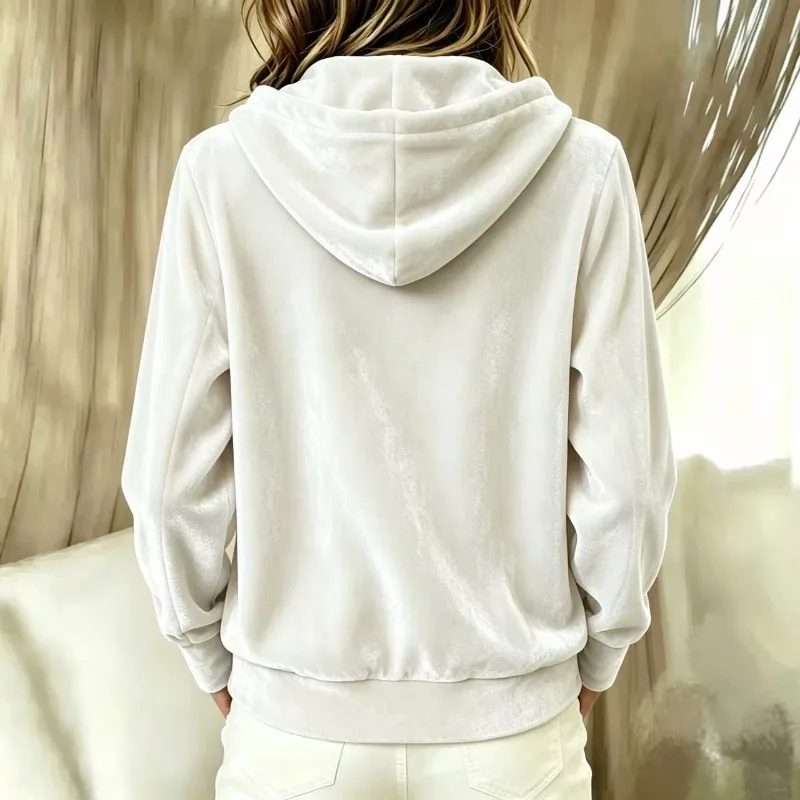 2026 Fashion Golden Velvet Sweatshirt Hoodies Women's Loose Coat Spring Autumn Long-sleeve Single-breasted Casual Pleuche Jacket