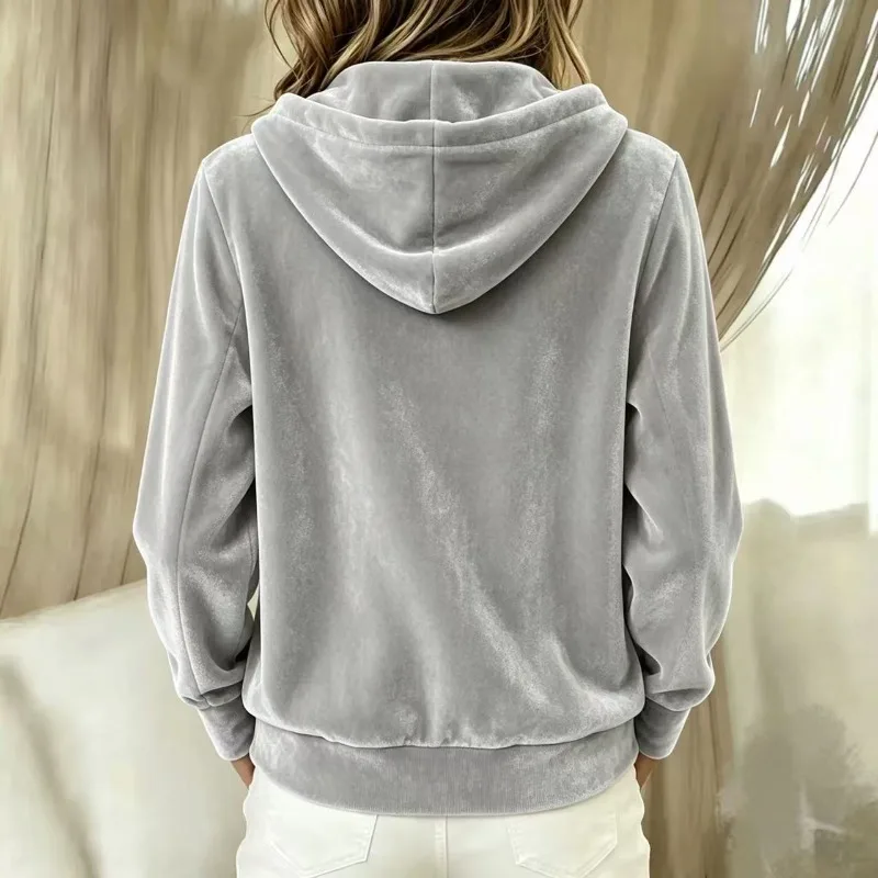 2026 Fashion Golden Velvet Sweatshirt Hoodies Women's Loose Coat Spring Autumn Long-sleeve Single-breasted Casual Pleuche Jacket