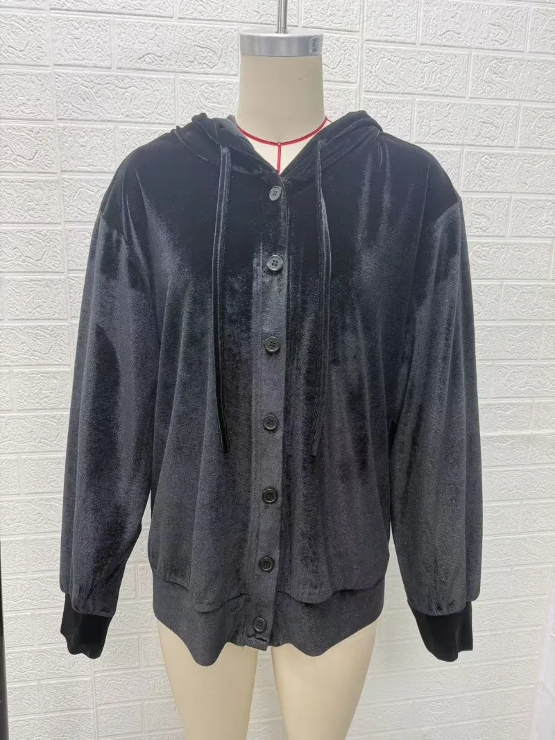 2026 Fashion Golden Velvet Sweatshirt Hoodies Women's Loose Coat Spring Autumn Long-sleeve Single-breasted Casual Pleuche Jacket