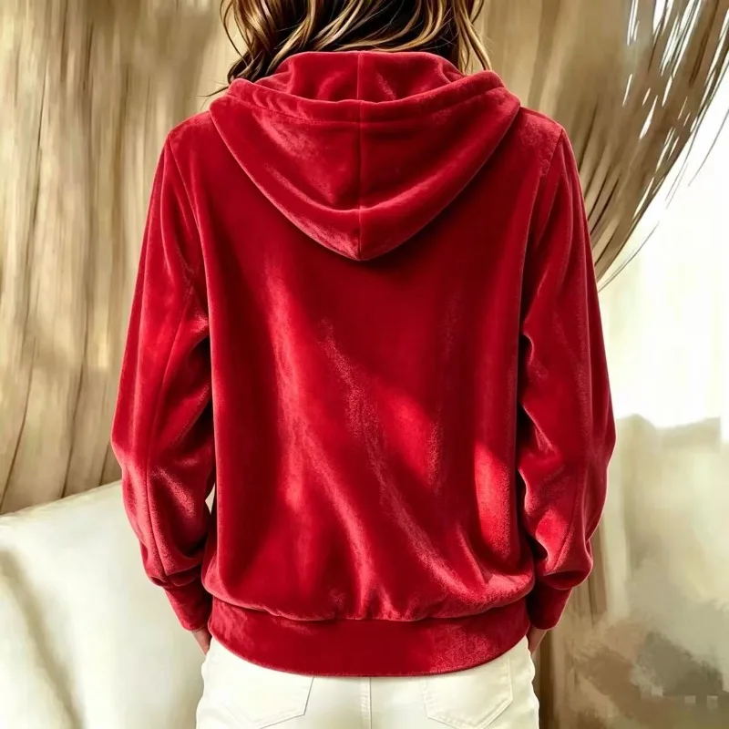2026 Fashion Golden Velvet Sweatshirt Hoodies Women's Loose Coat Spring Autumn Long-sleeve Single-breasted Casual Pleuche Jacket