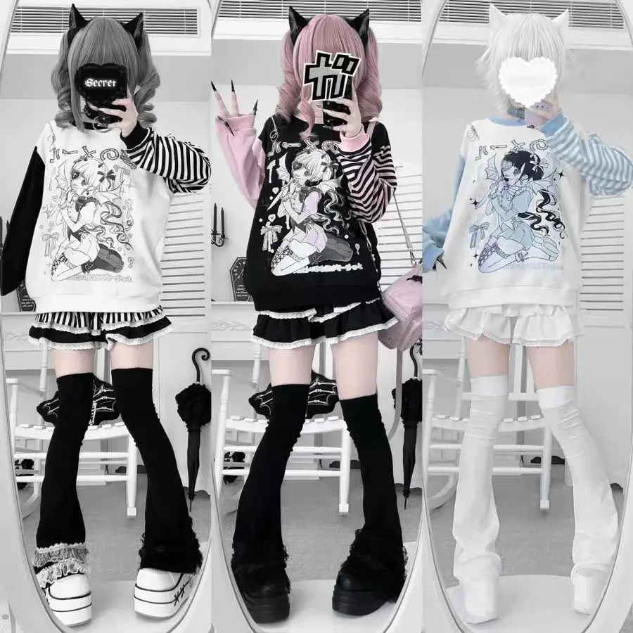 Women Japanese Otaku Anime Long Sleeve T-Shirt Loose Kawaii Casual Top Harajuku Subculture Spring Summer Sweatshirt Tee