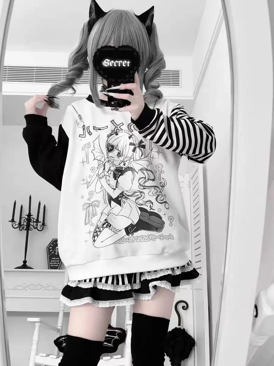 Women Japanese Otaku Anime Long Sleeve T-Shirt Loose Kawaii Casual Top Harajuku Subculture Spring Summer Sweatshirt Tee