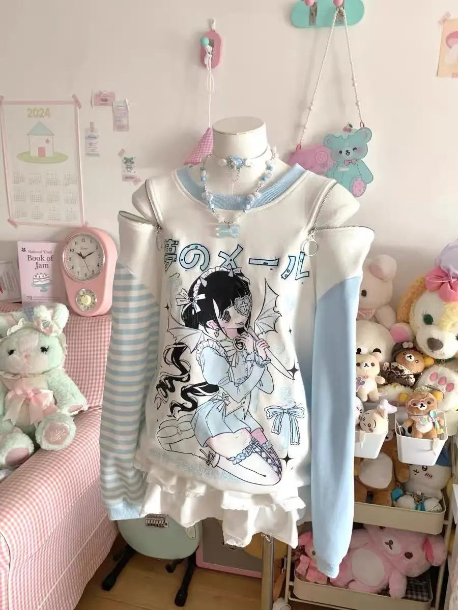 Women Japanese Otaku Anime Long Sleeve T-Shirt Loose Kawaii Casual Top Harajuku Subculture Spring Summer Sweatshirt Tee