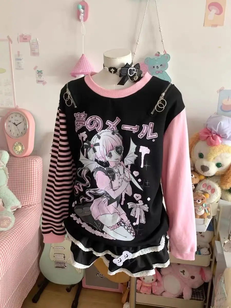 Women Japanese Otaku Anime Long Sleeve T-Shirt Loose Kawaii Casual Top Harajuku Subculture Spring Summer Sweatshirt Tee
