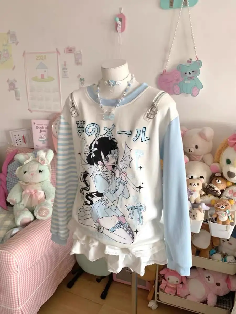 Women Japanese Otaku Anime Long Sleeve T-Shirt Loose Kawaii Casual Top Harajuku Subculture Spring Summer Sweatshirt Tee