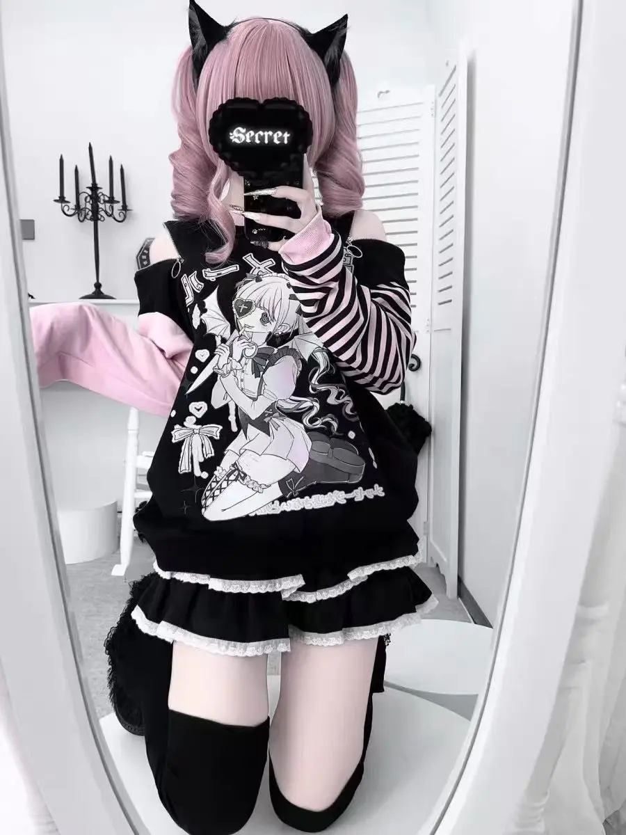 Women Japanese Otaku Anime Long Sleeve T-Shirt Loose Kawaii Casual Top Harajuku Subculture Spring Summer Sweatshirt Tee