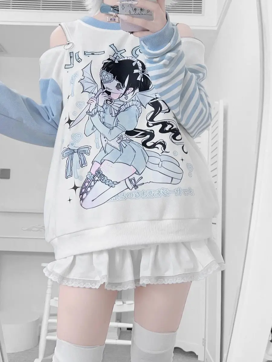 Women Japanese Otaku Anime Long Sleeve T-Shirt Loose Kawaii Casual Top Harajuku Subculture Spring Summer Sweatshirt Tee