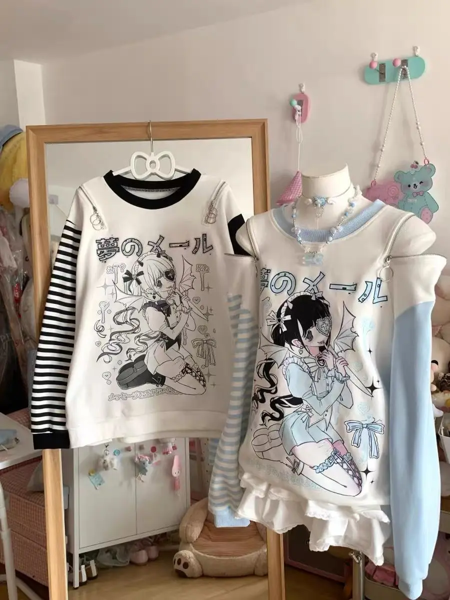 Women Japanese Otaku Anime Long Sleeve T-Shirt Loose Kawaii Casual Top Harajuku Subculture Spring Summer Sweatshirt Tee