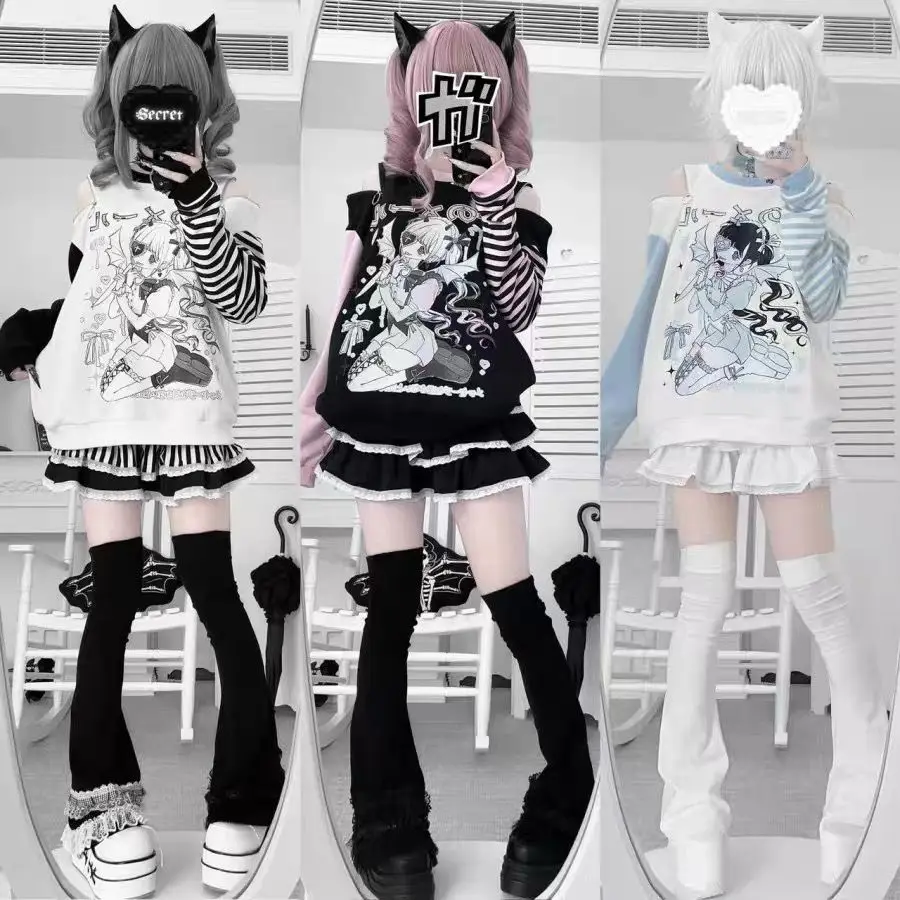 Women Japanese Otaku Anime Long Sleeve T-Shirt Loose Kawaii Casual Top Harajuku Subculture Spring Summer Sweatshirt Tee