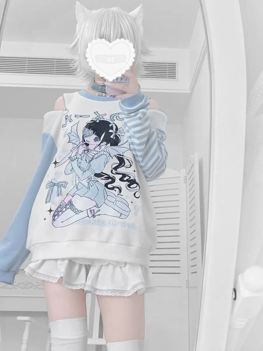 Women Japanese Otaku Anime Long Sleeve T-Shirt Loose Kawaii Casual Top Harajuku Subculture Spring Summer Sweatshirt Tee