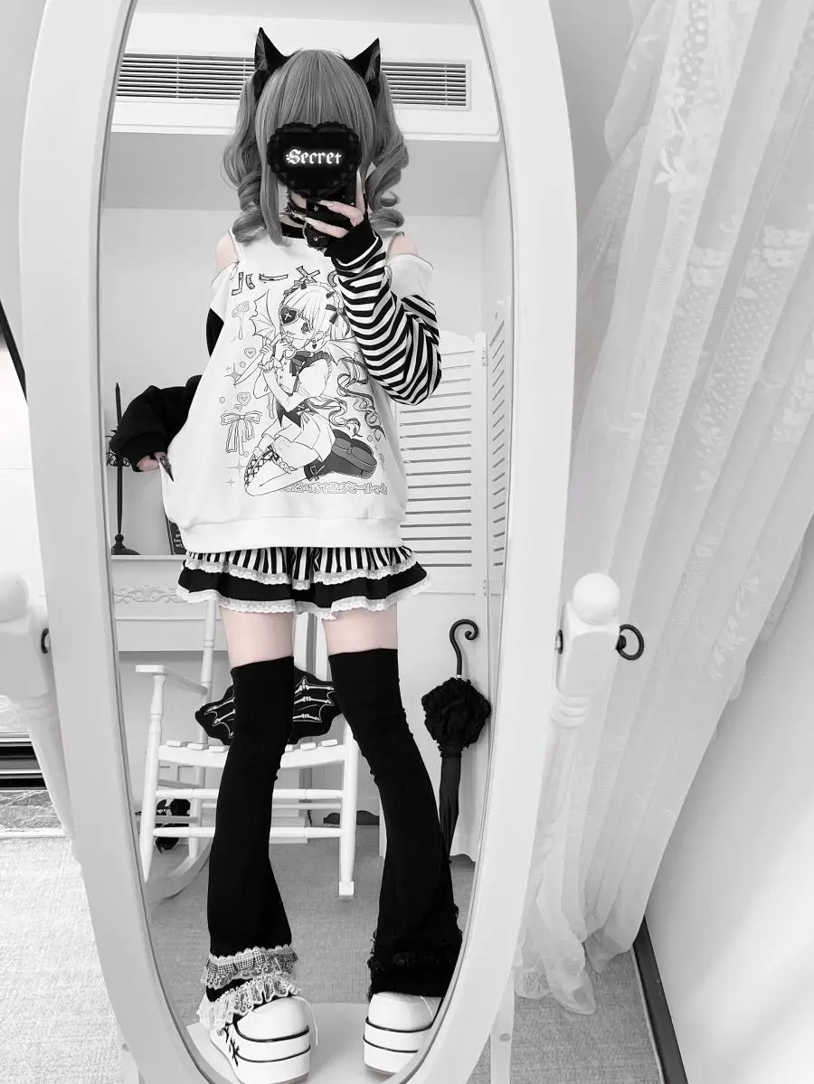 Women Japanese Otaku Anime Long Sleeve T-Shirt Loose Kawaii Casual Top Harajuku Subculture Spring Summer Sweatshirt Tee