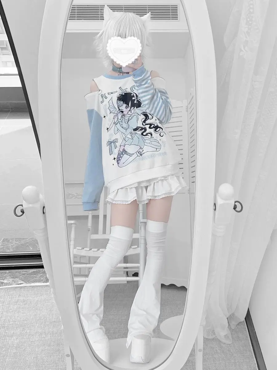 Women Japanese Otaku Anime Long Sleeve T-Shirt Loose Kawaii Casual Top Harajuku Subculture Spring Summer Sweatshirt Tee