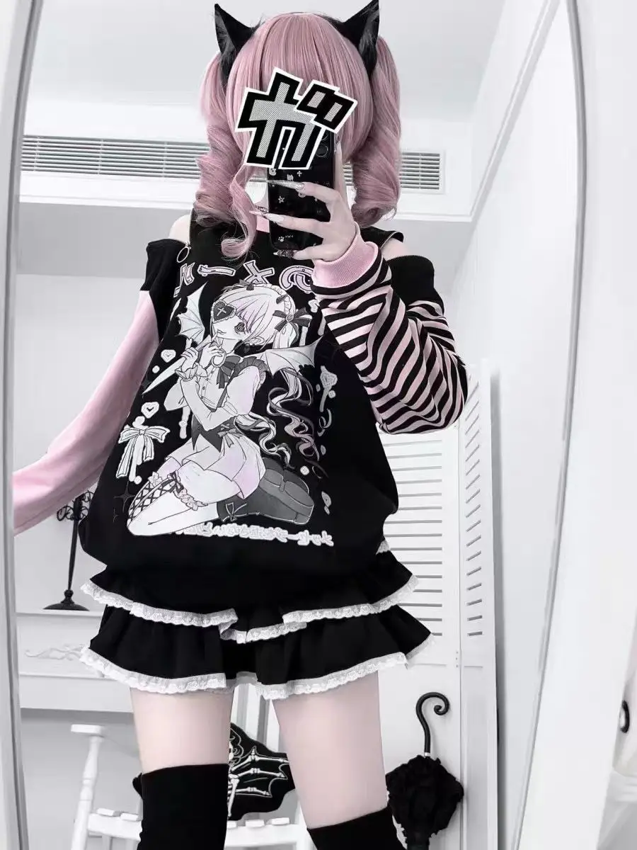 Women Japanese Otaku Anime Long Sleeve T-Shirt Loose Kawaii Casual Top Harajuku Subculture Spring Summer Sweatshirt Tee