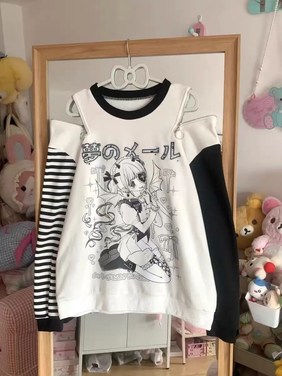 Women Japanese Otaku Anime Long Sleeve T-Shirt Loose Kawaii Casual Top Harajuku Subculture Spring Summer Sweatshirt Tee