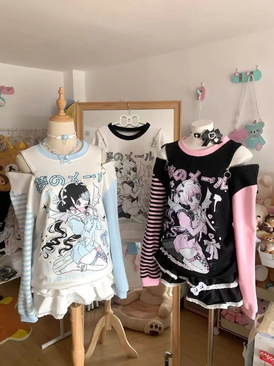 Women Japanese Otaku Anime Long Sleeve T-Shirt Loose Kawaii Casual Top Harajuku Subculture Spring Summer Sweatshirt Tee