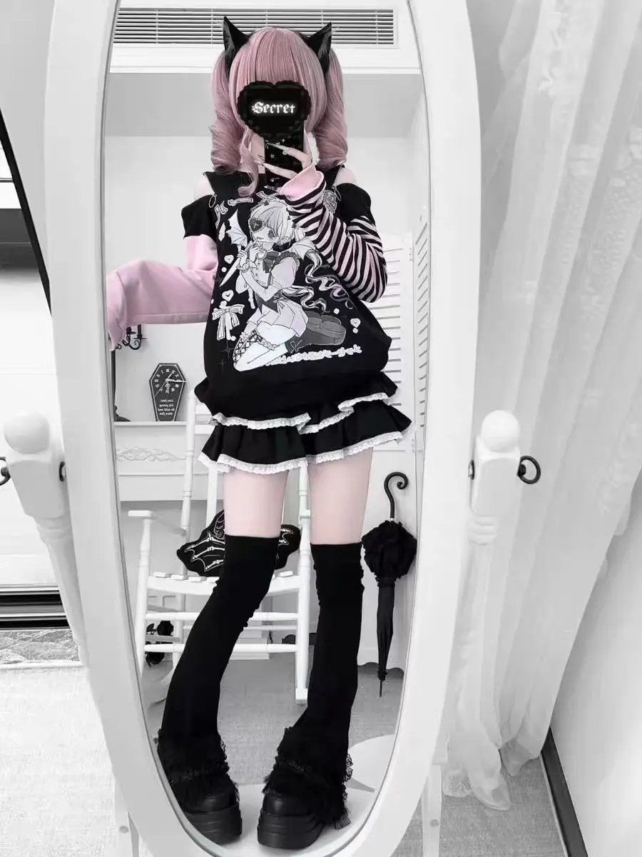 Women Japanese Otaku Anime Long Sleeve T-Shirt Loose Kawaii Casual Top Harajuku Subculture Spring Summer Sweatshirt Tee
