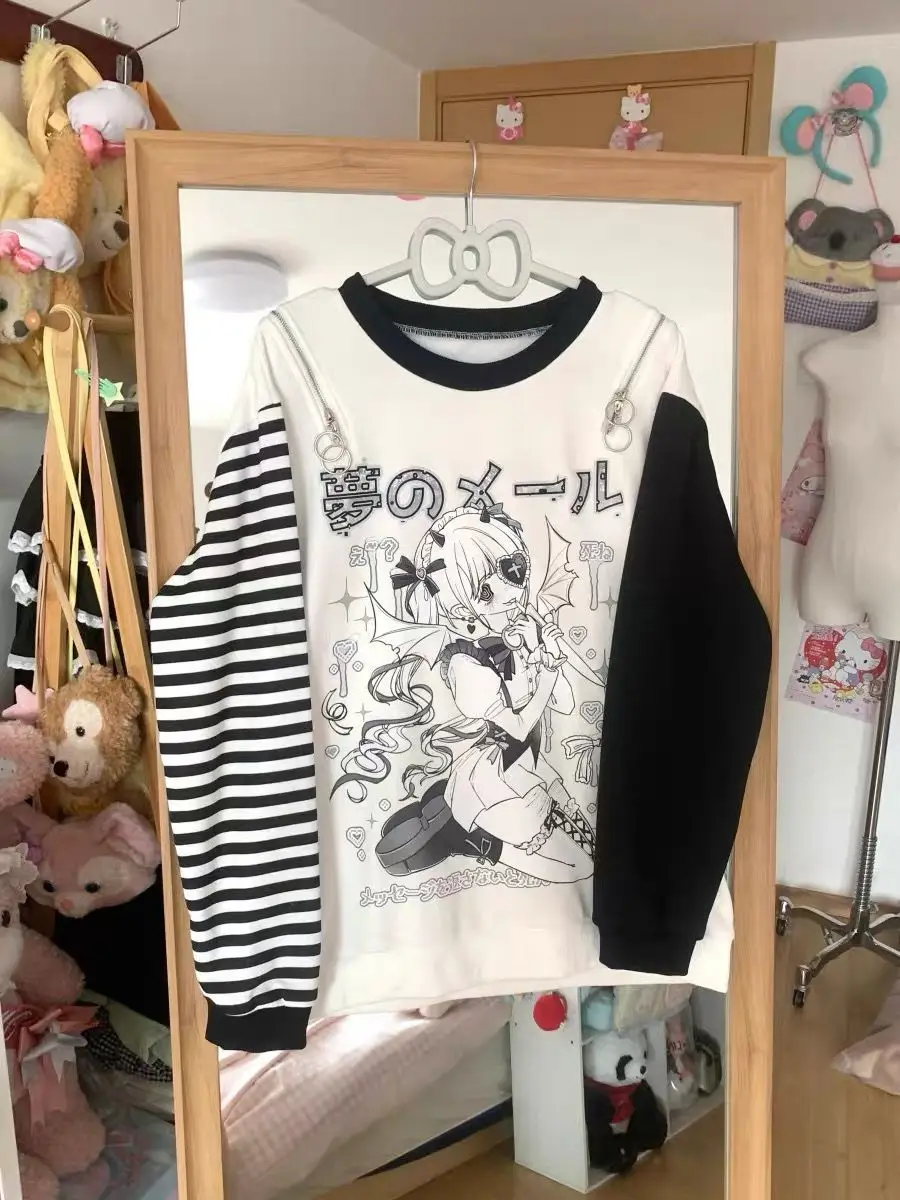 Women Japanese Otaku Anime Long Sleeve T-Shirt Loose Kawaii Casual Top Harajuku Subculture Spring Summer Sweatshirt Tee