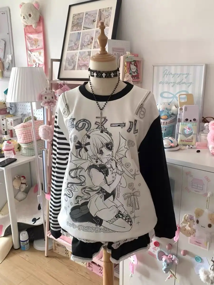 Women Japanese Otaku Anime Long Sleeve T-Shirt Loose Kawaii Casual Top Harajuku Subculture Spring Summer Sweatshirt Tee