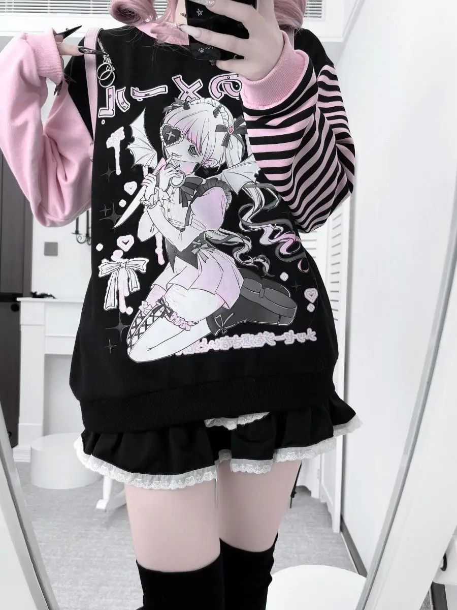 Women Japanese Otaku Anime Long Sleeve T-Shirt Loose Kawaii Casual Top Harajuku Subculture Spring Summer Sweatshirt Tee