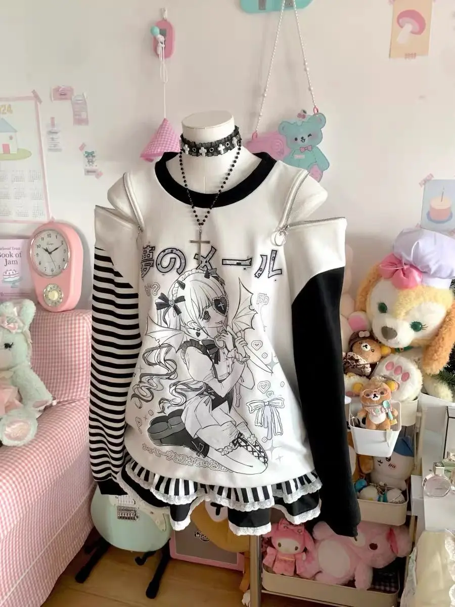 Women Japanese Otaku Anime Long Sleeve T-Shirt Loose Kawaii Casual Top Harajuku Subculture Spring Summer Sweatshirt Tee