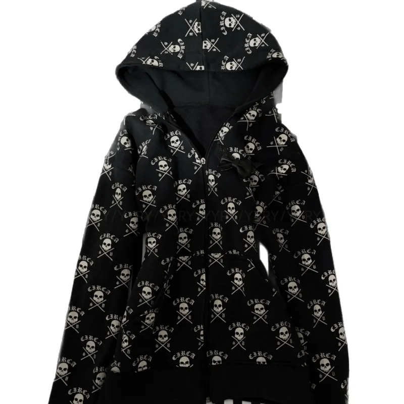 Women Hoodie Coats Hooded Y2K Tops 2026 Roap Mujer Harajuku Skull Print Zipper Sweatshirts Fashion Streetwear Casual Hoodies
