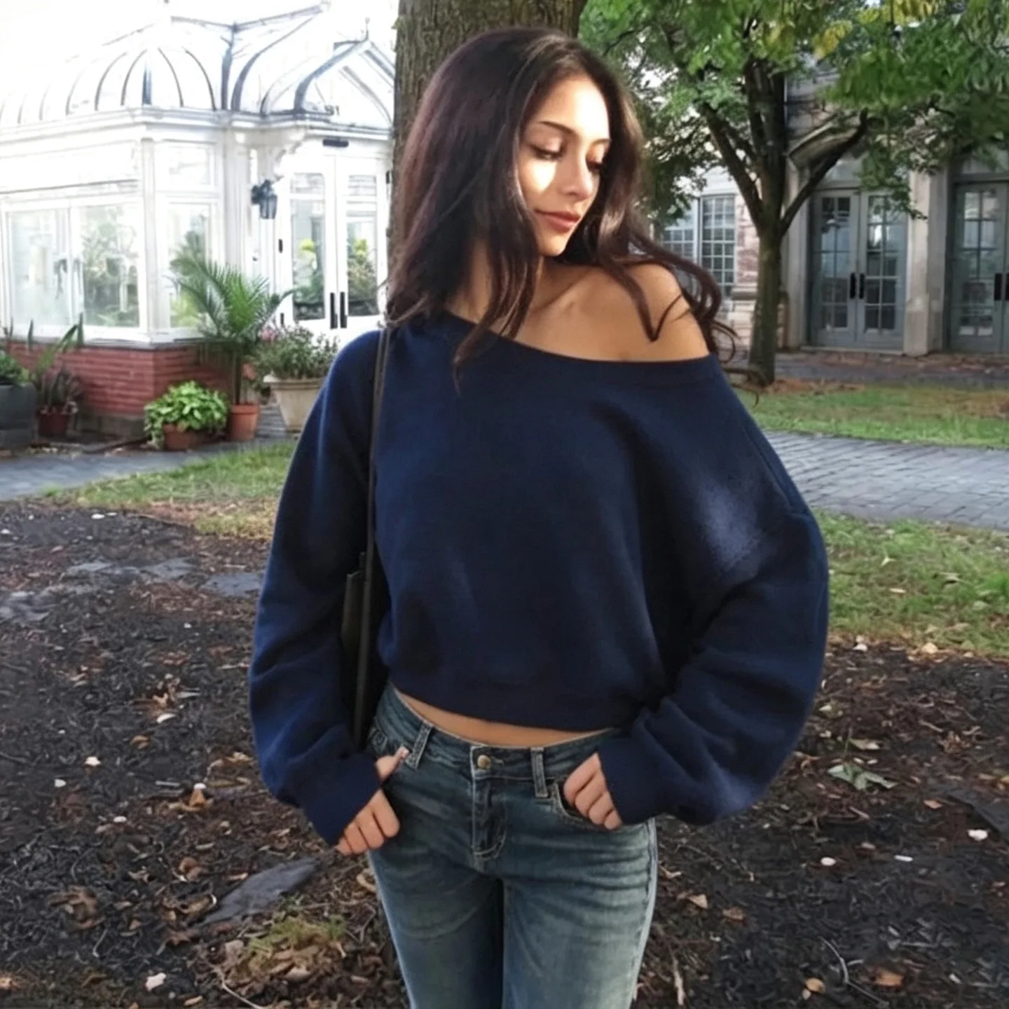 Absobe Women Off Shoulder Casual Sweatshirts Fashion Solid Color Long Sleeve Loose Pullover Tops Y2K Hot Girl Streetwear Outfit