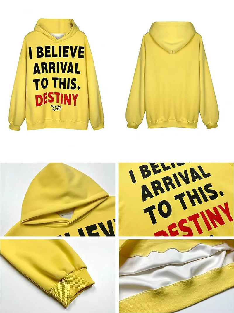 Letter Print Hoodie for Women American Loose Streetwear Warm Pullover Bf Autumn Winter Thick All Match Yellow Sweatshirts