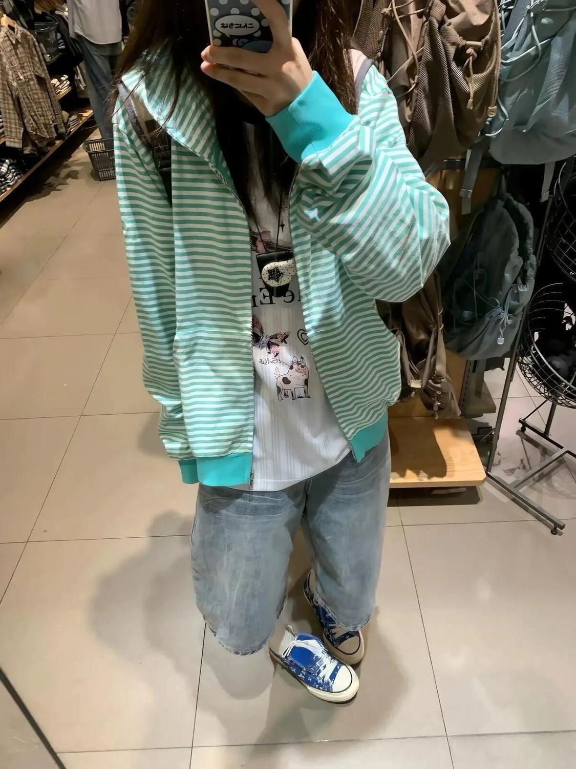 Y2k Aesthetic Women Stripe Casual Loose Hoody Harajuku Vintage Zipper Grunge 2026 Sweatshirts Streetwear Autumn pocket Hoodeds