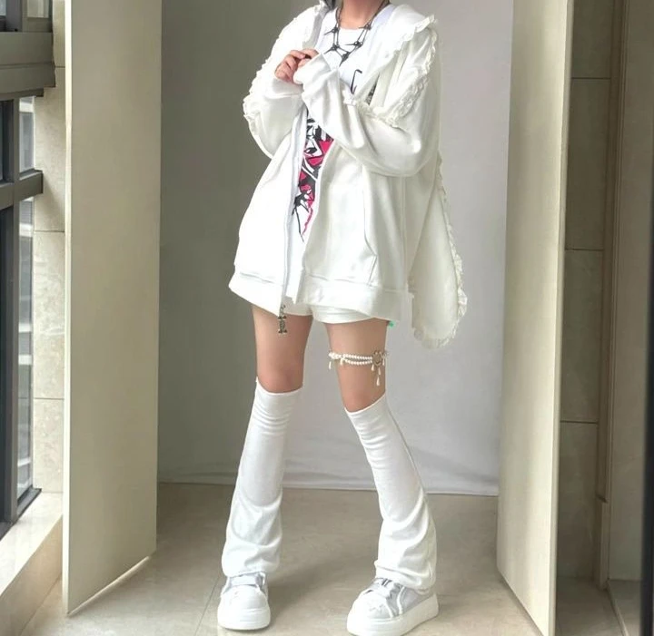 Japanese Cartoon Embroidery Grunge Rabbit's Ears Hoodies Women Casual Loose Zipper Sweatshirt Y2k Aesthetic Vintage Autumn Hoody