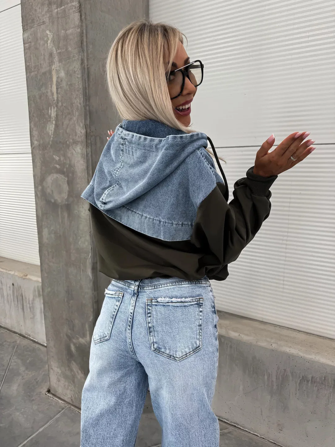 Washed Denim Sweater Hoodies Women Loose Vintage Hooded Pullover Tops 2024 Autumn Patchwork Sweatshirt Female Streetwear