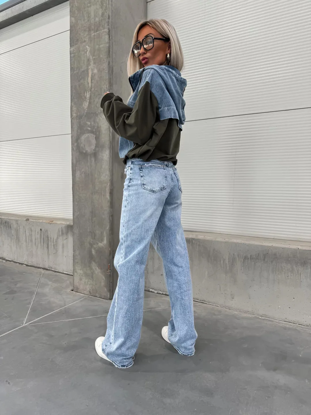 Washed Denim Sweater Hoodies Women Loose Vintage Hooded Pullover Tops 2024 Autumn Patchwork Sweatshirt Female Streetwear