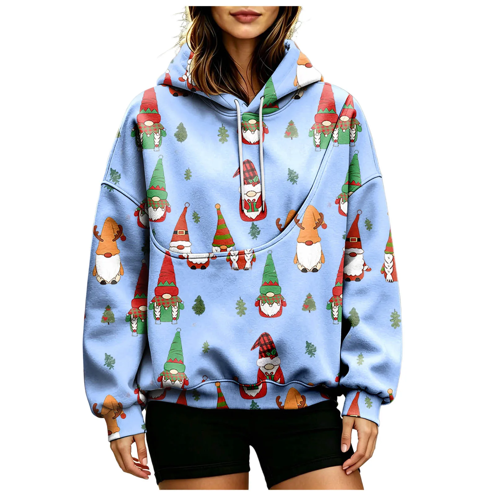 Women Fall And Winter Hoodie With Pet Pouch Oversized Pocket Colorful Print Sweatshirt For Dogs And Zip up Fleece Hoodie Women