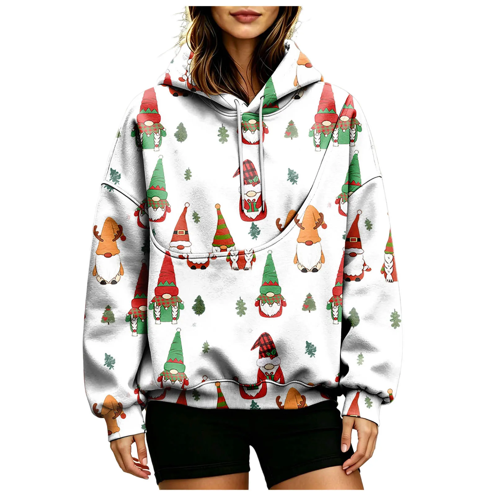 Women Fall And Winter Hoodie With Pet Pouch Oversized Pocket Colorful Print Sweatshirt For Dogs And Zip up Fleece Hoodie Women