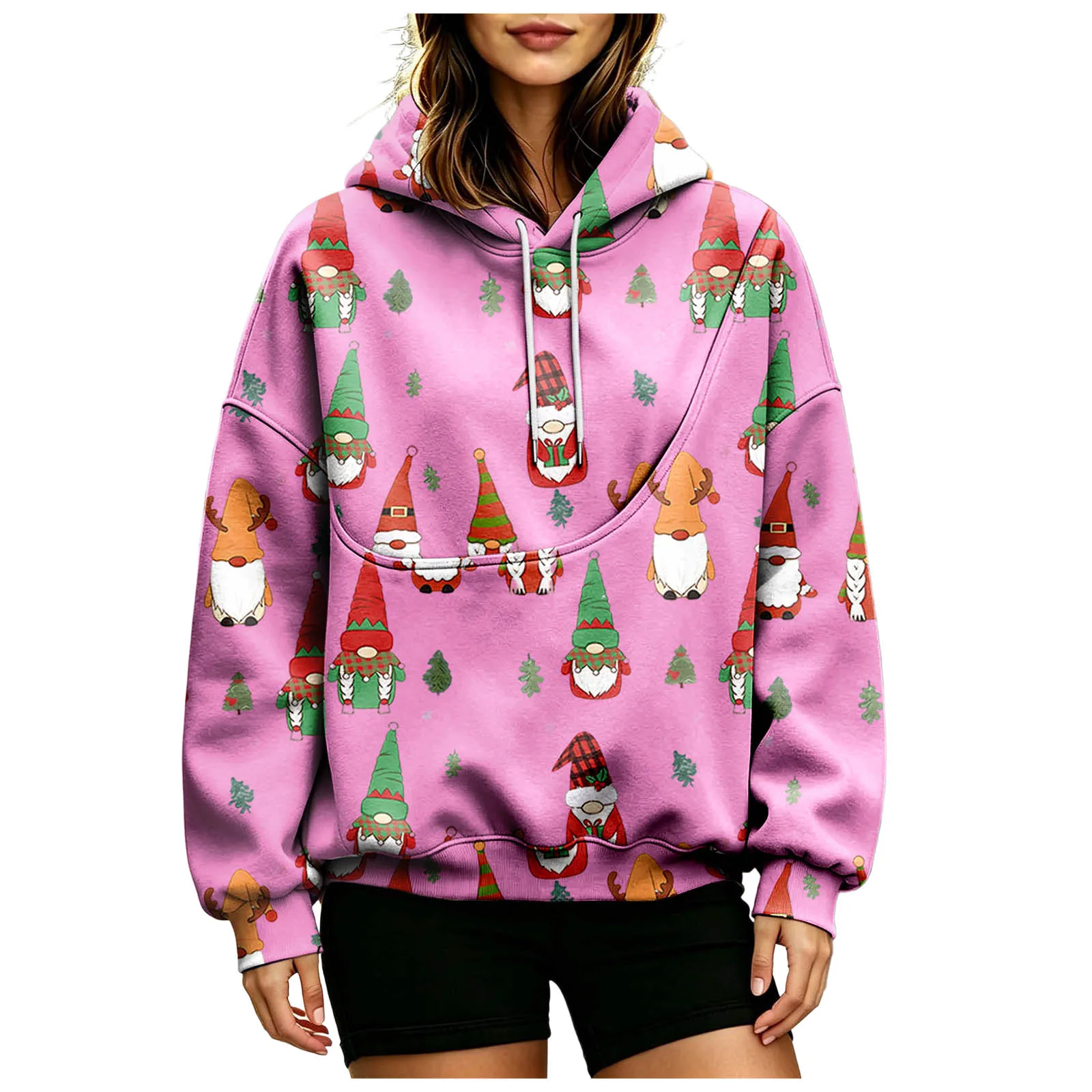 Women Fall And Winter Hoodie With Pet Pouch Oversized Pocket Colorful Print Sweatshirt For Dogs And Zip up Fleece Hoodie Women