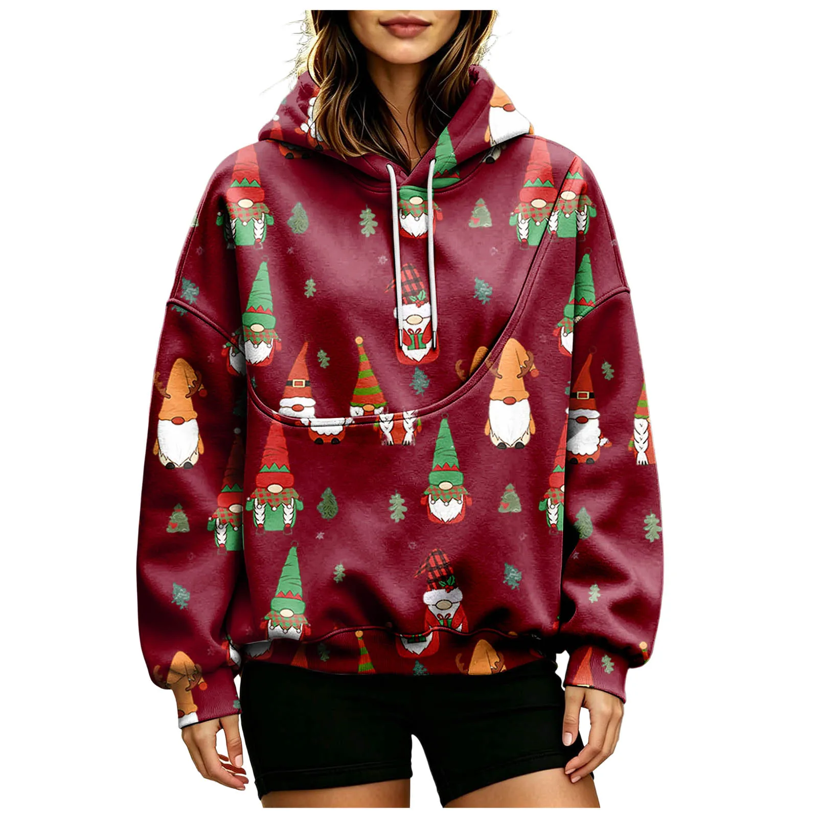 Women Fall And Winter Hoodie With Pet Pouch Oversized Pocket Colorful Print Sweatshirt For Dogs And Zip up Fleece Hoodie Women