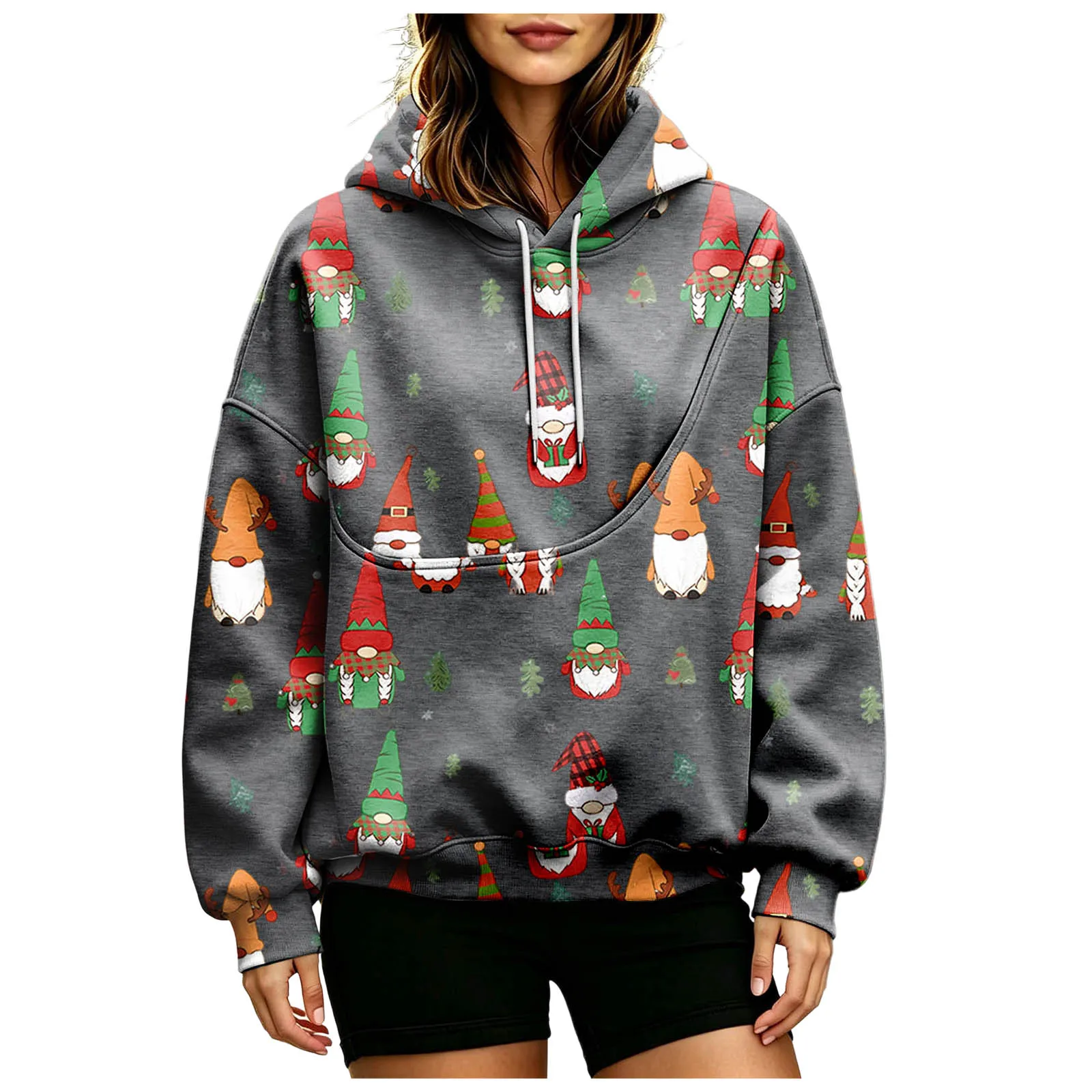 Women Fall And Winter Hoodie With Pet Pouch Oversized Pocket Colorful Print Sweatshirt For Dogs And Zip up Fleece Hoodie Women