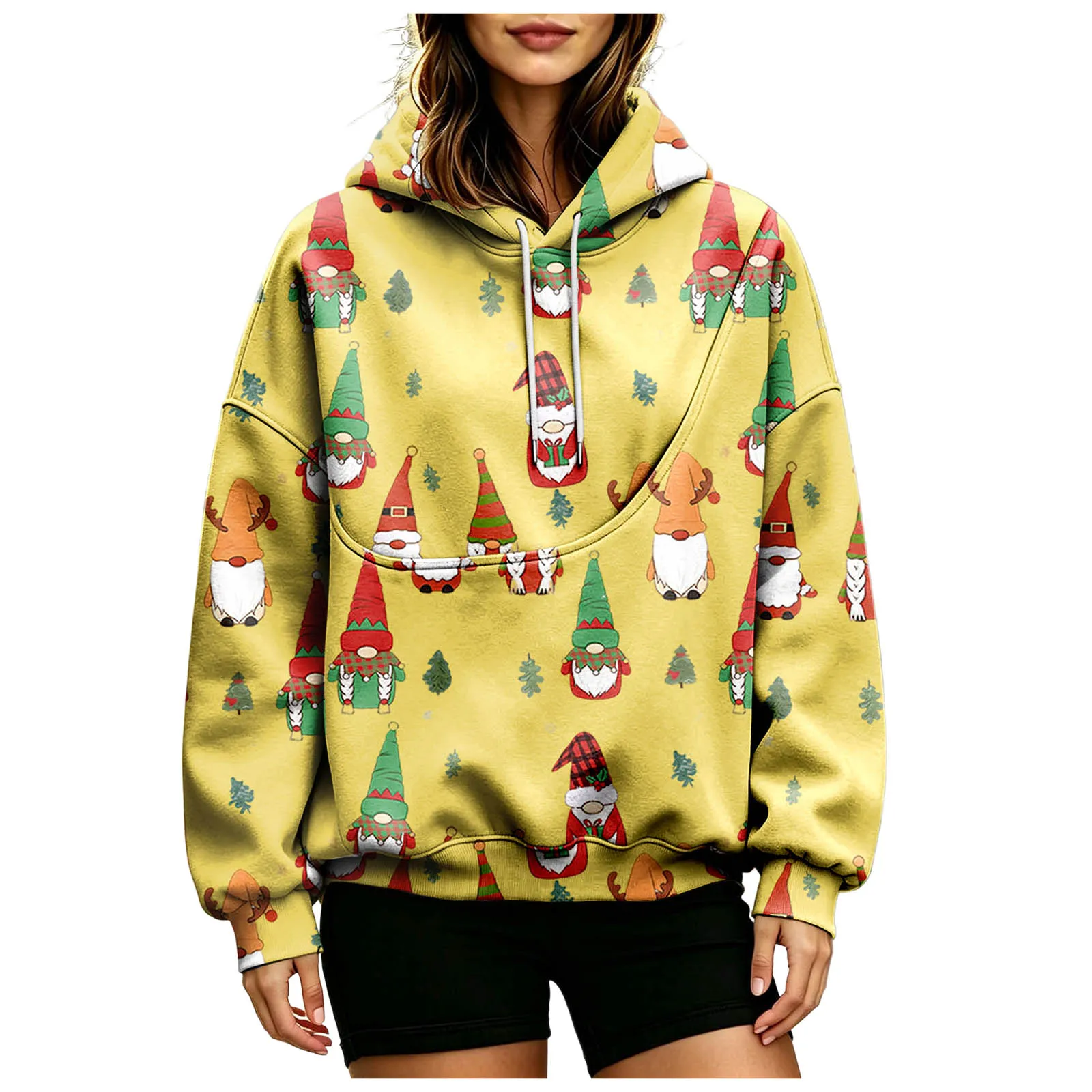 Women Fall And Winter Hoodie With Pet Pouch Oversized Pocket Colorful Print Sweatshirt For Dogs And Zip up Fleece Hoodie Women