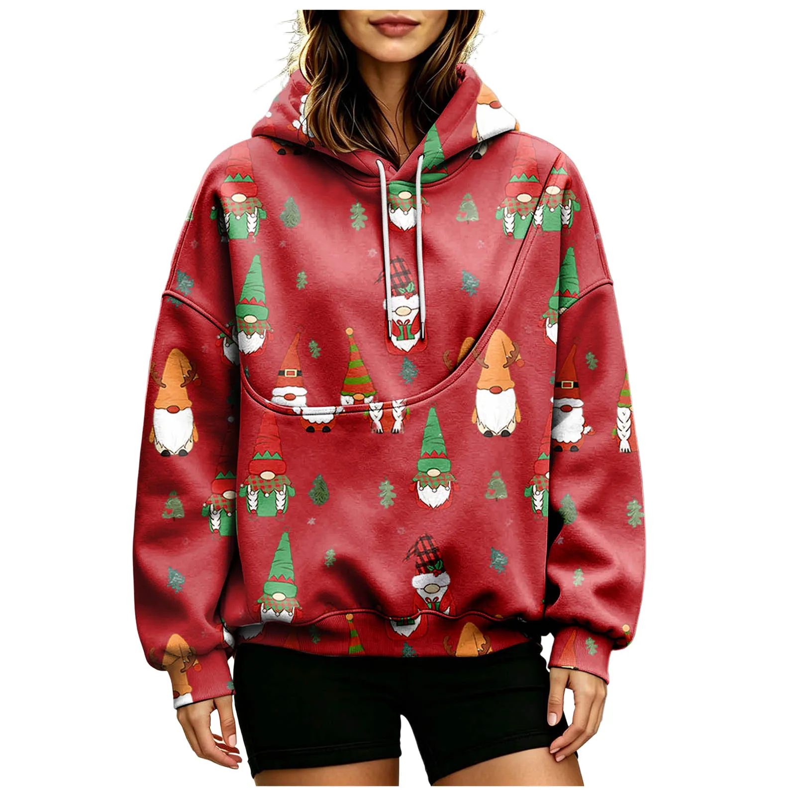 Women Fall And Winter Hoodie With Pet Pouch Oversized Pocket Colorful Print Sweatshirt For Dogs And Zip up Fleece Hoodie Women
