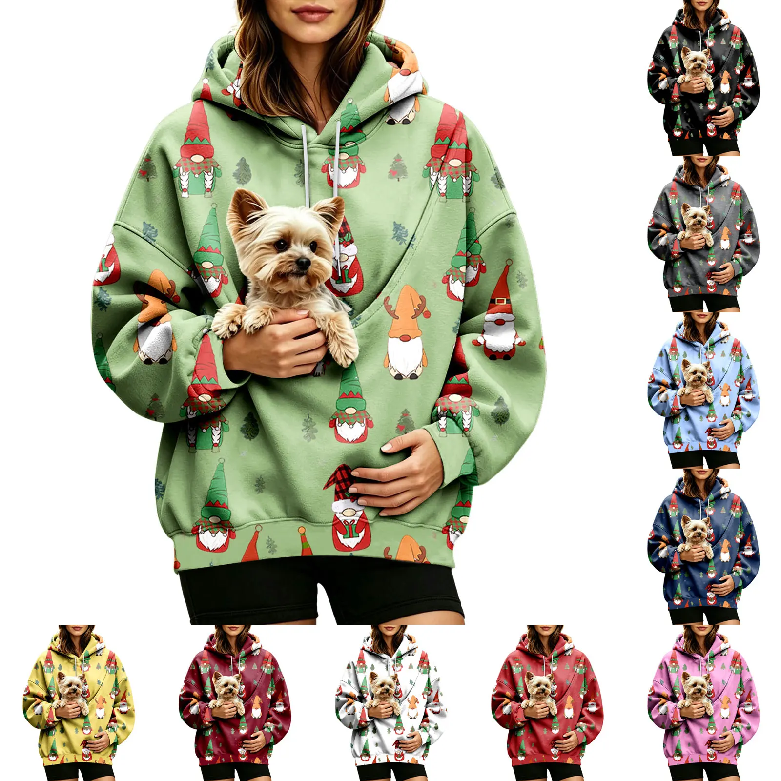 Women Fall And Winter Hoodie With Pet Pouch Oversized Pocket Colorful Print Sweatshirt For Dogs And Zip up Fleece Hoodie Women