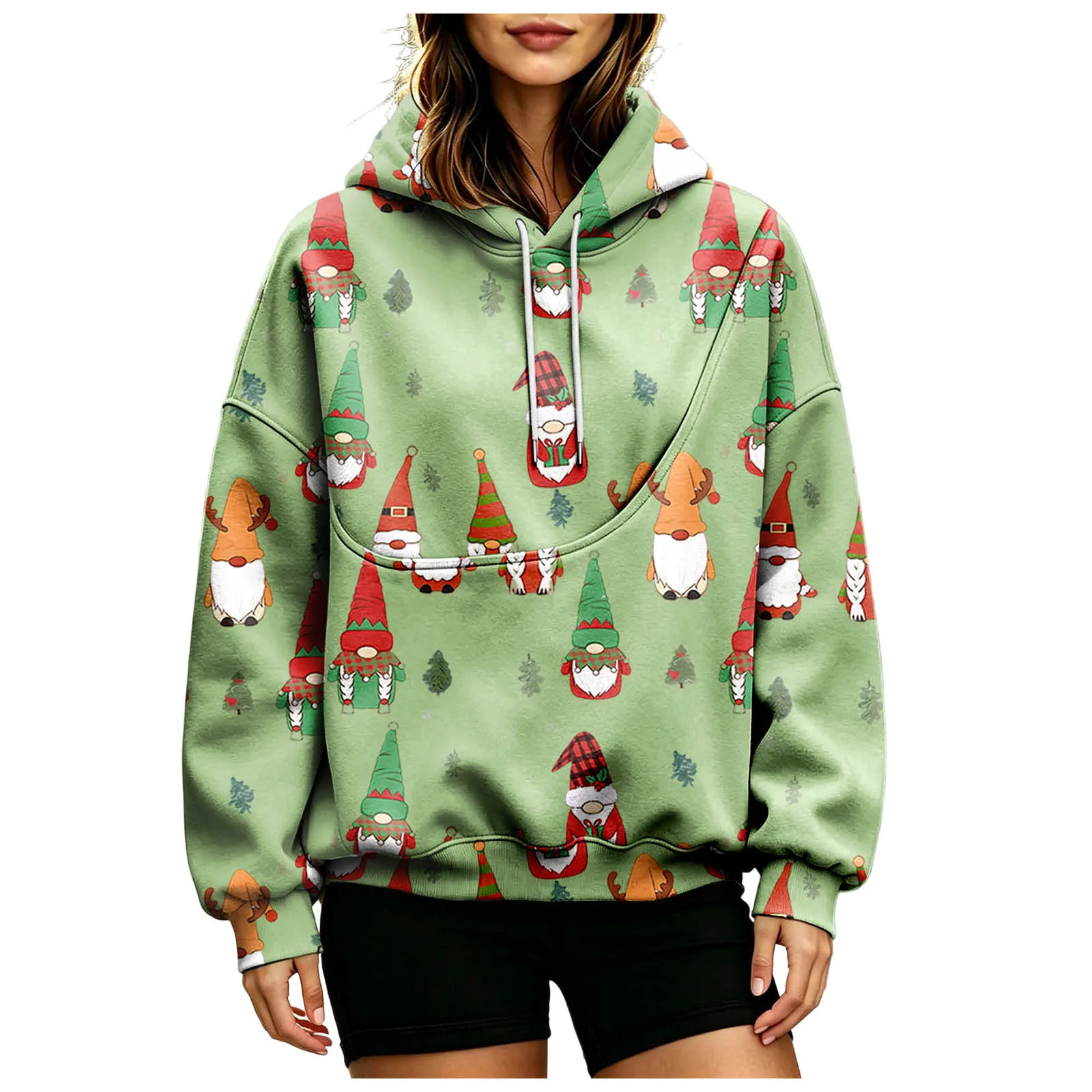 Women Fall And Winter Hoodie With Pet Pouch Oversized Pocket Colorful Print Sweatshirt For Dogs And Zip up Fleece Hoodie Women