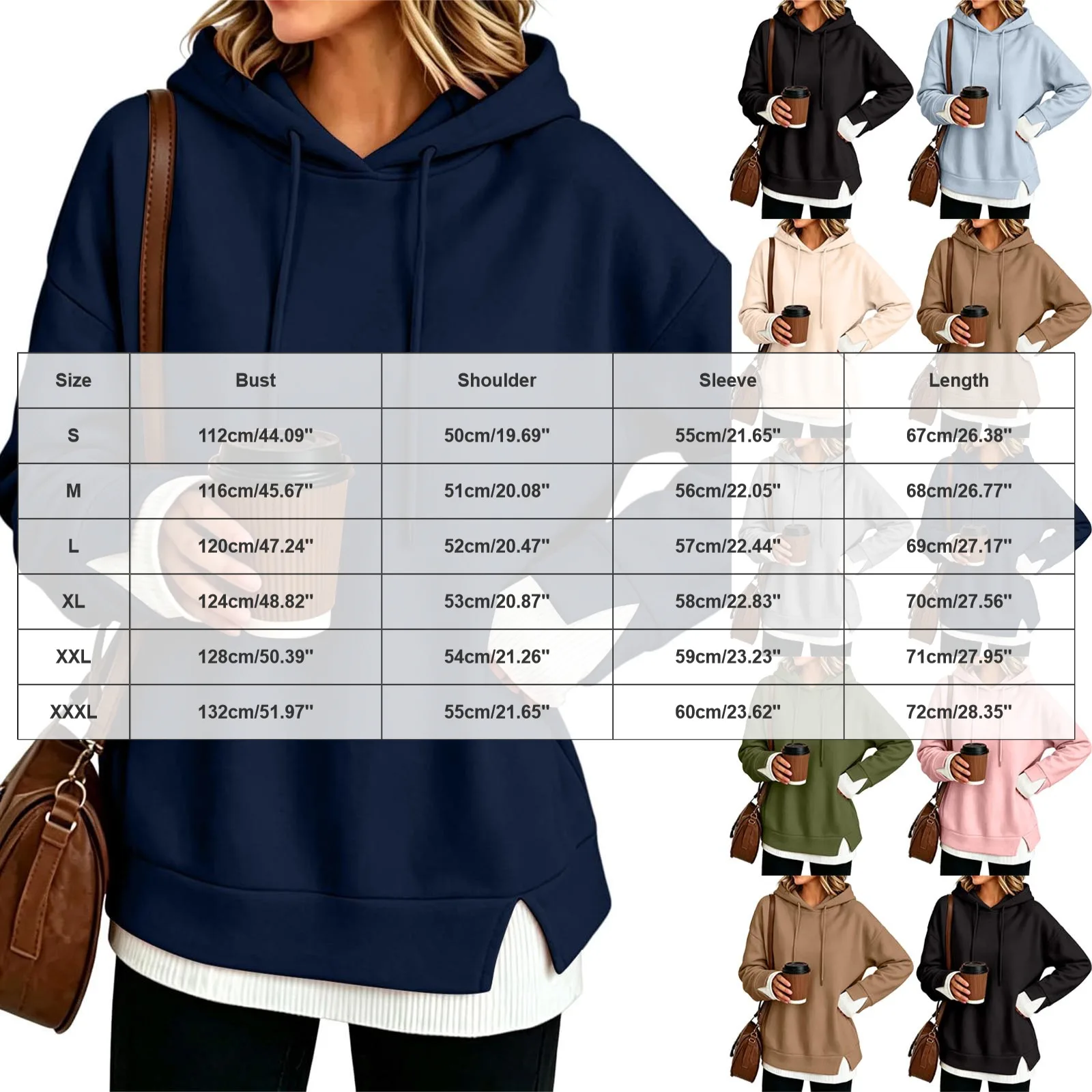 Women Fall And Winter Long Sleeve Hooded Sweatshirt Solid Color Pullover With Faux Layered Panel Hoodie Women with Pockets