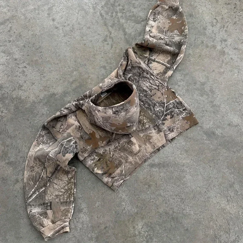 New High Street Y2K Retro Hoodie Men Printed Camouflage Pattern Pullover Hip Hop Oversized Camo Hoodies Sweatshirts Streetwear